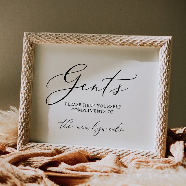 Delicate Black Calligraphy Gents Bathroom Sign Invitation (Creator Uploaded)