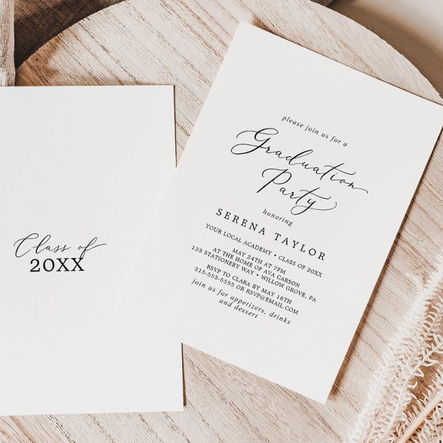 Delicate Black Calligraphy Graduation Party Invitation (Creator Uploaded)