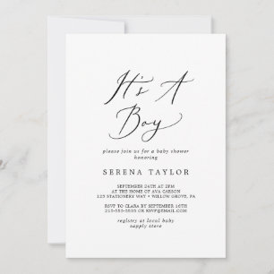 Delicate Black Calligraphy It's A Boy Baby Shower Invitation