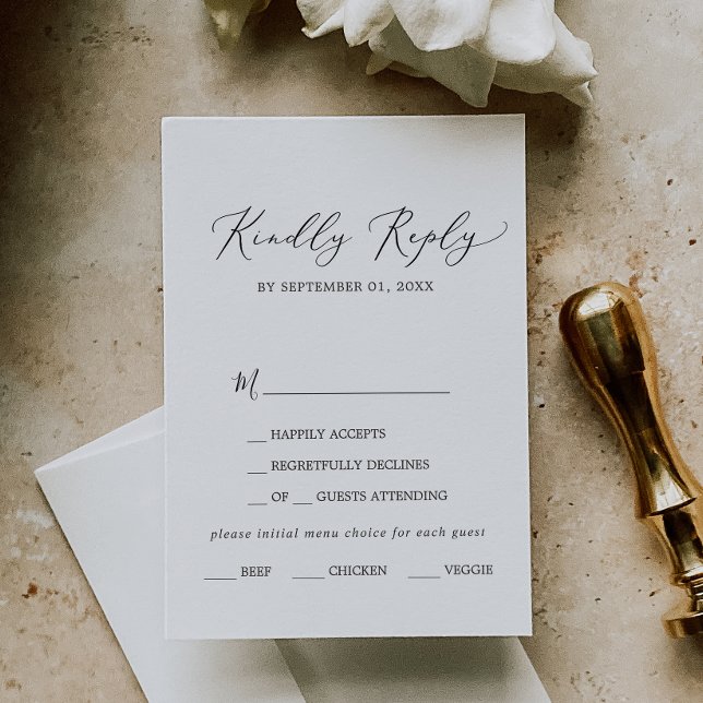 Delicate Black Calligraphy Menu Choice RSVP Card (Creator Uploaded)