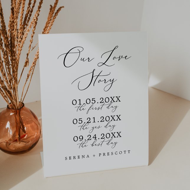 Delicate Black Calligraphy Our Love Story Wedding Pedestal Sign (Creator Uploaded)