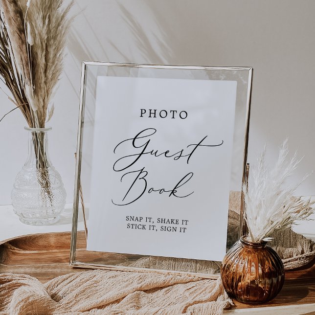 Delicate Black Calligraphy Photo Guest Book Poster (Creator Uploaded)
