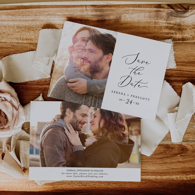 Delicate Black Calligraphy Photo Save The Date (Creator Uploaded)