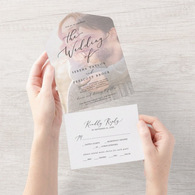 Delicate Black Calligraphy | Photo Wedding  All In One Invitation (Tearaway)
