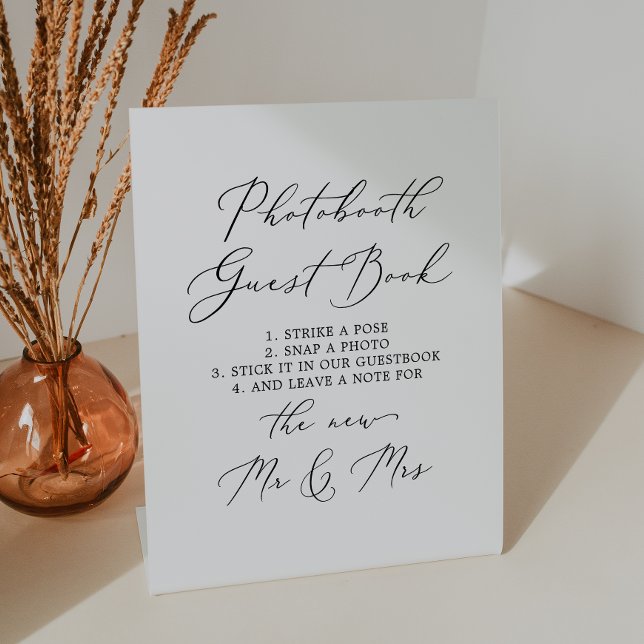 Delicate Black Calligraphy Photobooth Guest Book Pedestal Sign (Creator Uploaded)