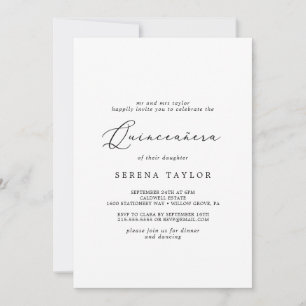 Delicate Black Calligraphy Quinceañera Invitation