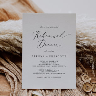 Delicate Black Calligraphy Rehearsal Dinner Invitation