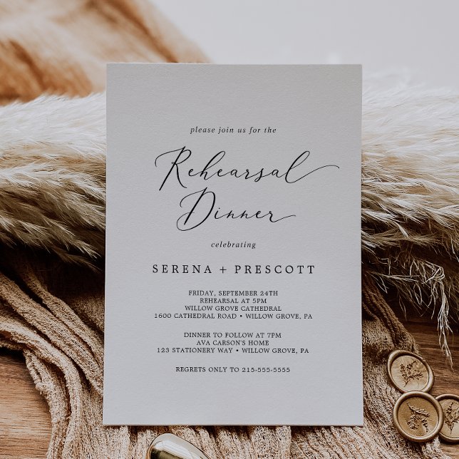 Delicate Black Calligraphy Rehearsal Dinner Invitation (Creator Uploaded)