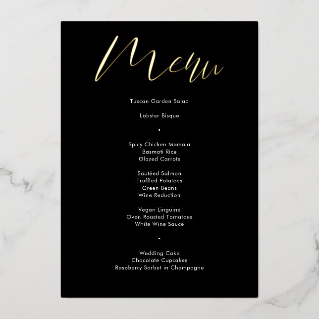 Delicate Black Calligraphy Script Wedding Menu (Front)