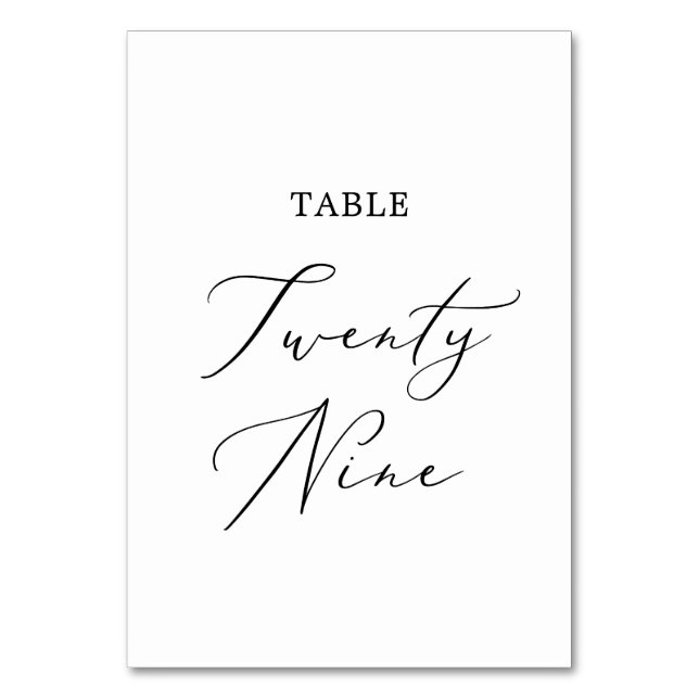 Delicate Black Calligraphy Table Twenty Nine Number (Front)