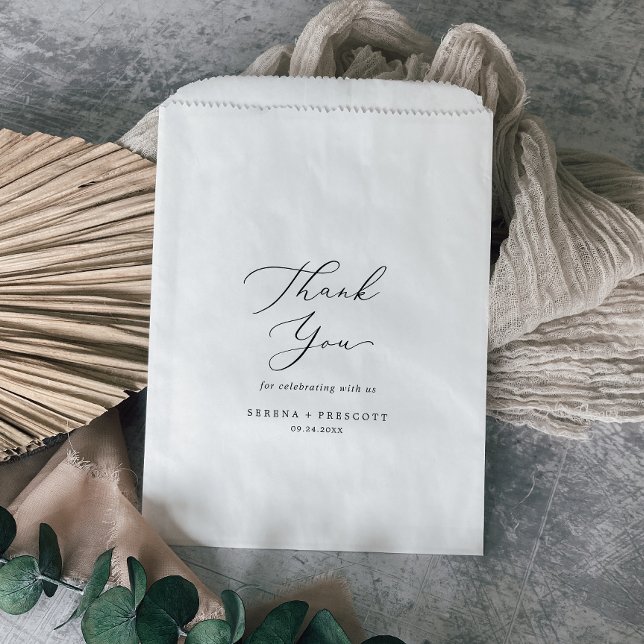 Delicate Black Calligraphy Thank You Wedding Favour Bag (Creator Uploaded)