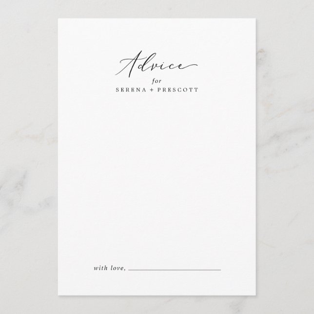 Delicate Black Calligraphy Wedding Advice Card (Front)