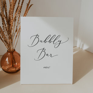 Delicate Black Calligraphy Wedding Bubbly Bar Pedestal Sign