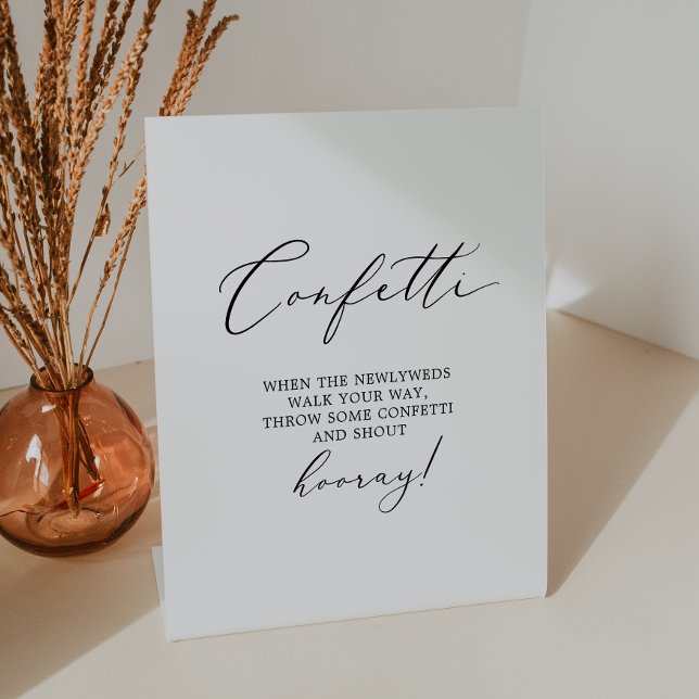 Delicate Black Calligraphy Wedding Confetti Toss Pedestal Sign (Creator Uploaded)