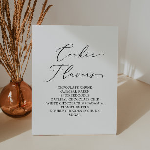 Delicate Black Calligraphy Wedding Cookie Flavours Pedestal Sign