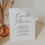 Delicate Black Calligraphy Wedding Cupcake Flavour Pedestal Sign<br><div class="desc">This delicate black calligraphy wedding cupcake flavours pedestal sign is perfect for a modern wedding. The romantic minimalist design features lovely and elegant black typography on a white background with a clean and simple look.</div>