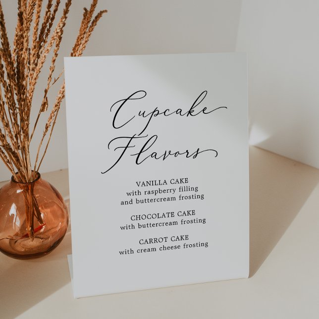 Delicate Black Calligraphy Wedding Cupcake Flavour Pedestal Sign (Creator Uploaded)