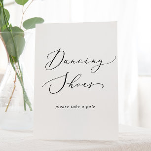 Delicate Black Calligraphy Wedding Dancing Shoes Pedestal Sign