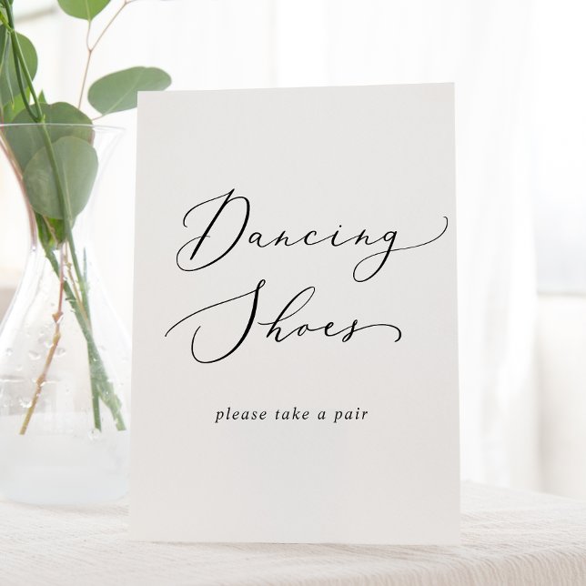 Delicate Black Calligraphy Wedding Dancing Shoes Pedestal Sign (Creator Uploaded)