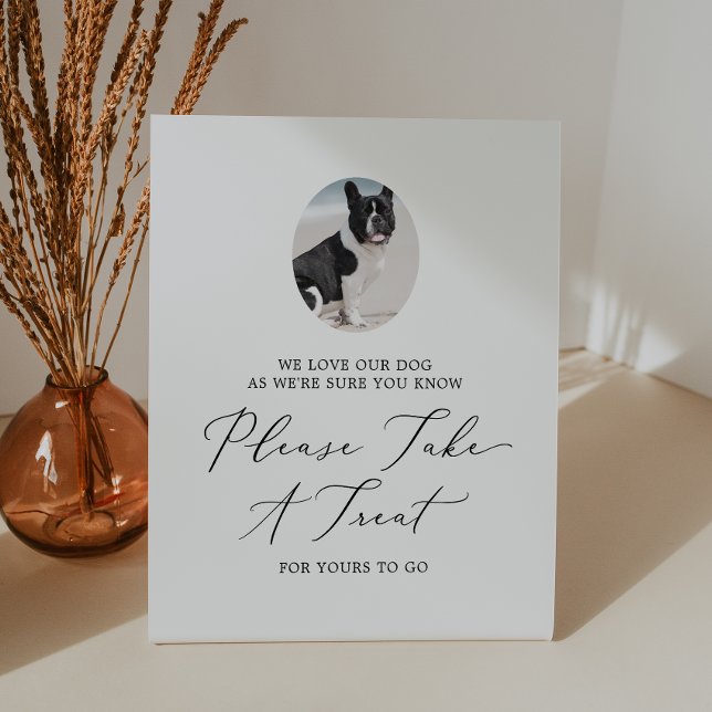 Delicate Black Calligraphy Wedding Dog Treat Favou Pedestal Sign (Creator Uploaded)