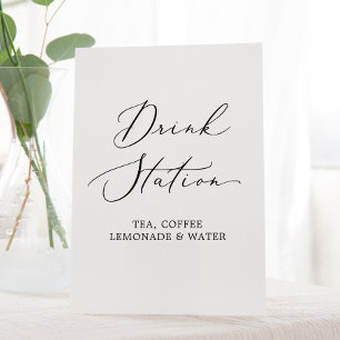Delicate Black Calligraphy Wedding Drink Station Pedestal Sign