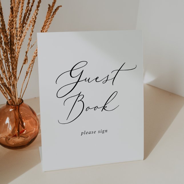 Delicate Black Calligraphy Wedding Guest Book Pedestal Sign (Creator Uploaded)