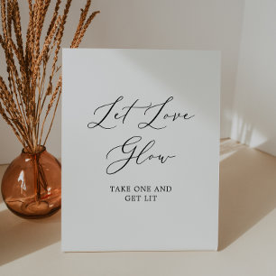 Delicate Black Calligraphy Wedding Let Love Glow Pedestal Sign