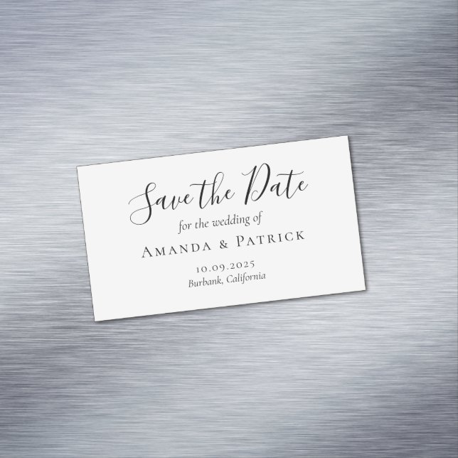 Delicate Black Calligraphy Wedding Save The Date Magnetic Business Card (In Situ)