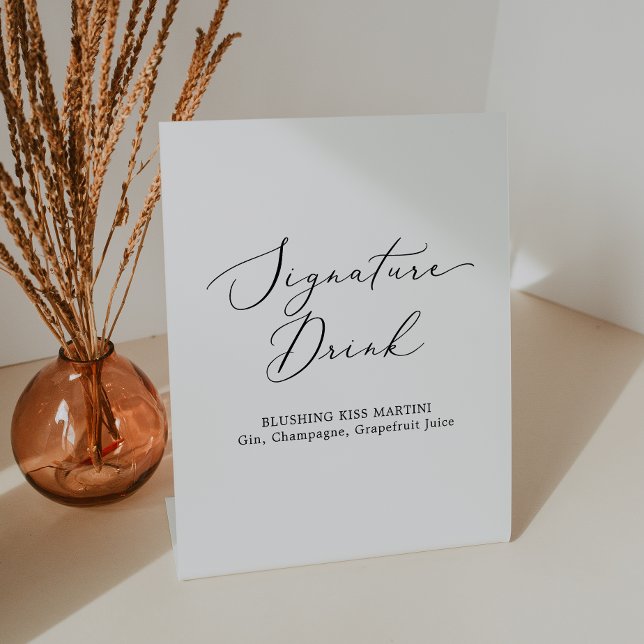 Delicate Black Calligraphy Wedding Signature Drink Pedestal Sign (Creator Uploaded)