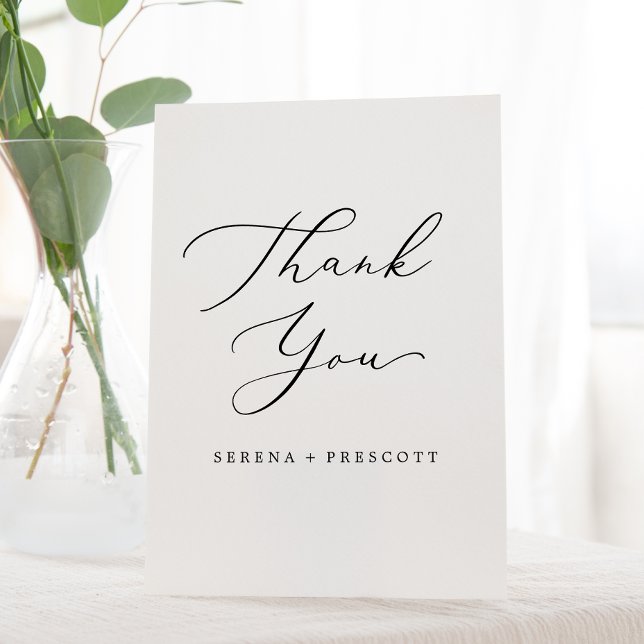 Delicate Black Calligraphy Wedding Thank You Pedestal Sign (Creator Uploaded)