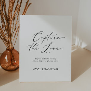 Delicate Black Capture The Love Wedding Hashtag Pedestal Sign