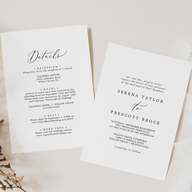 Delicate Black Front and Back Traditional Wedding Invitation (Creator Uploaded)