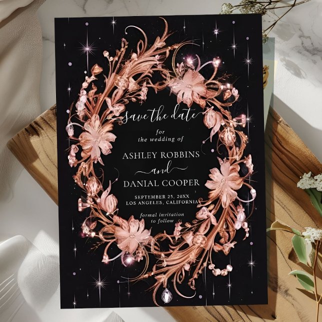 Delicate Black Ornate Floral Save The Date Invitation (Creator Uploaded)