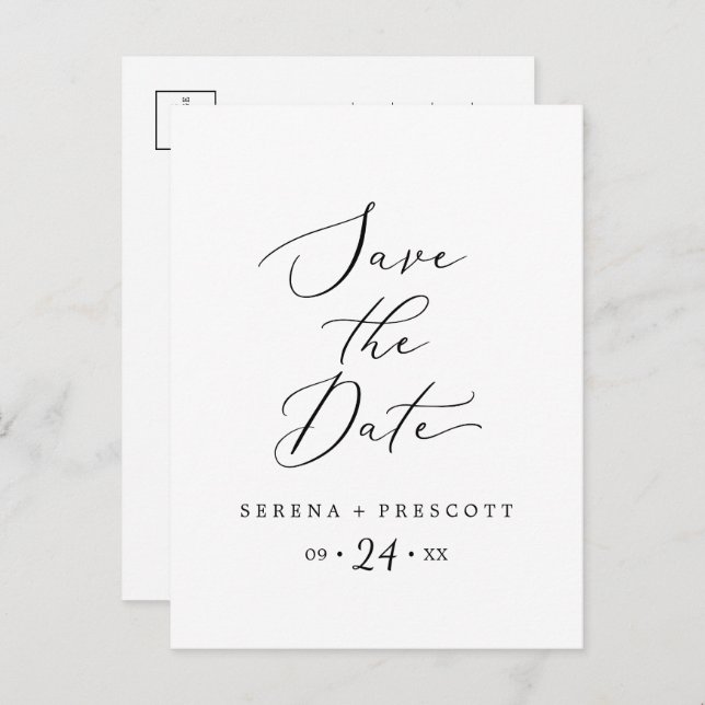 Delicate Black Save the Date Announcement Postcard (Front/Back)