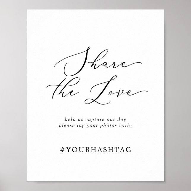 Delicate Black Share The Love Wedding Hashtag Sign (Front)