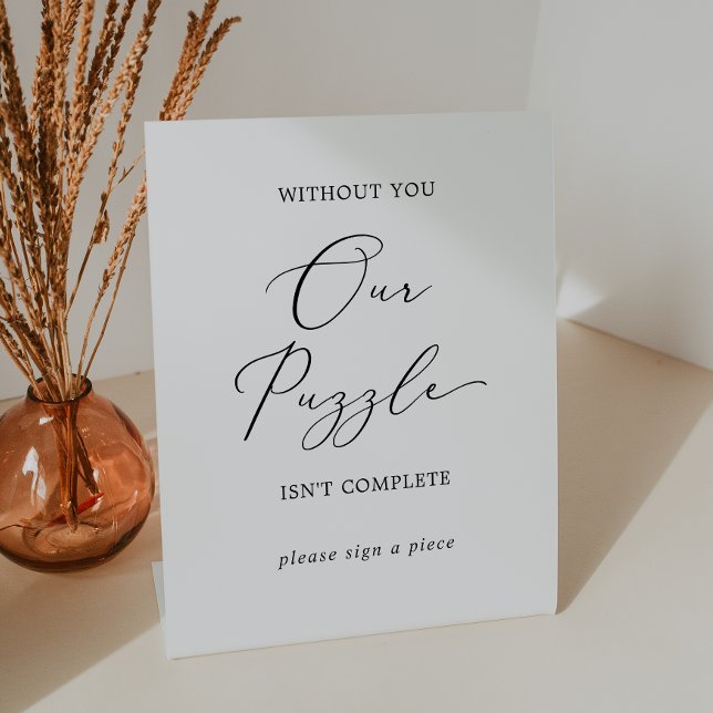 Delicate Black Wedding Puzzle Guestbook Pedestal Sign (Creator Uploaded)