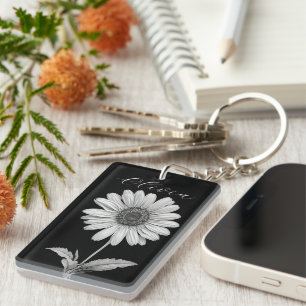Delicate Black & White Daisy  Key Ring