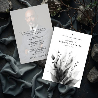 Delicate Black & White Overlapping Leaves & Flower Invitation