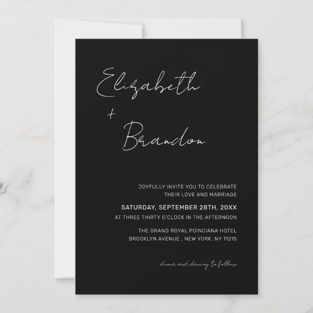 Delicate Black & White QR Code RSVP Wedding Photo Invitation (Front)