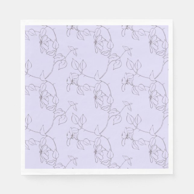 Delicate blooms foliage stem line art lilac purple napkin (Front)
