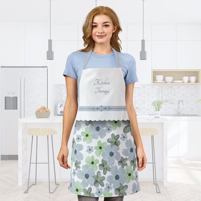 Delicate Blooms Green and Grey Kitchen Apron (Delicate Blooms Green and Gray Kitchen Apron)