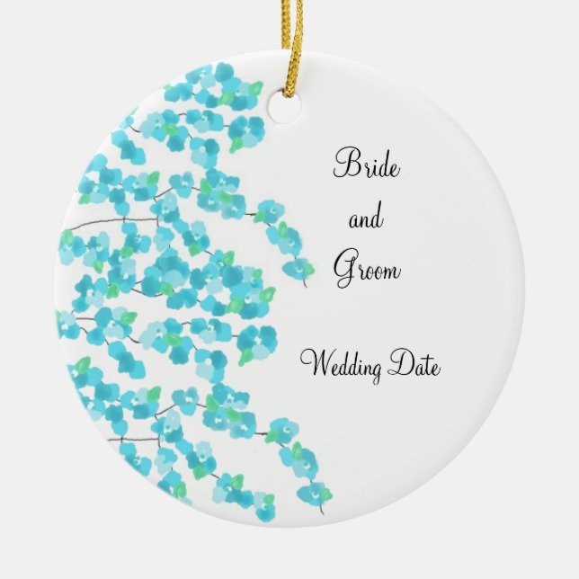 Delicate Blossom Save the Date (aqua) Ceramic Ornament (Front)