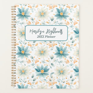 Delicate Blue and White Flowers with Orange Leaves Planner