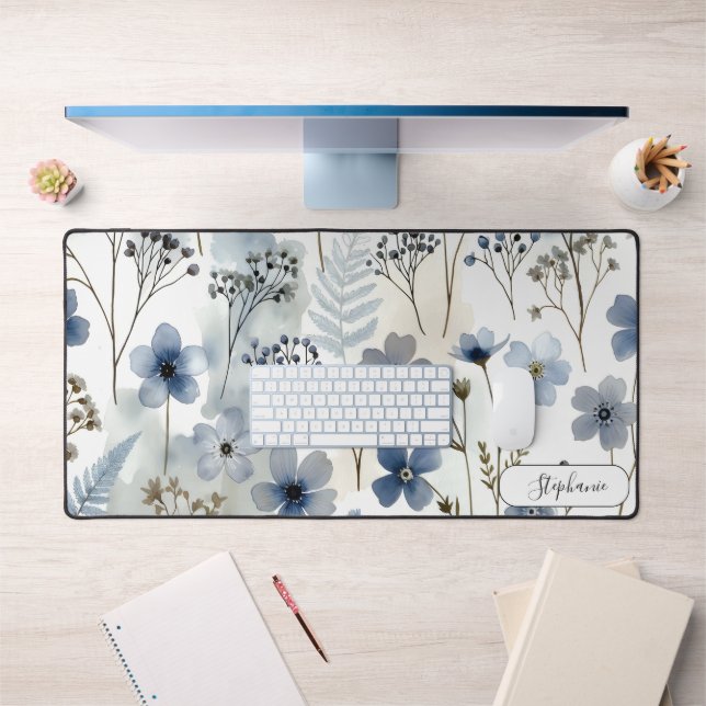 Delicate Blue Botanical Organic Custom Desk Mat (Office 1)