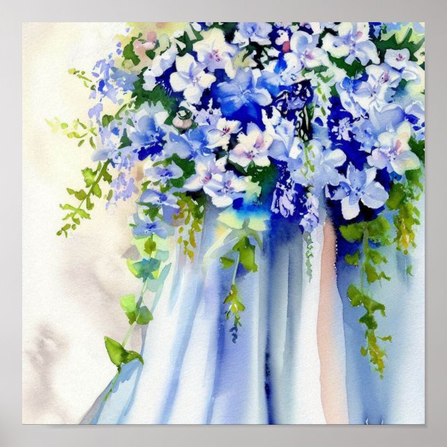  Delicate Blue, Bridal Cascading Bouquet 1, Poster (Front)