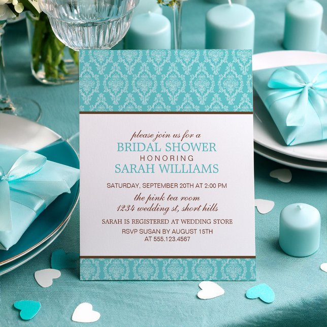 Delicate Blue Damask Wedding Shower Invitation (Creator Uploaded)