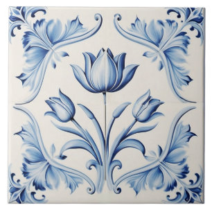 Delicate Blue Delft Tulip Ceramic Tile. Tile