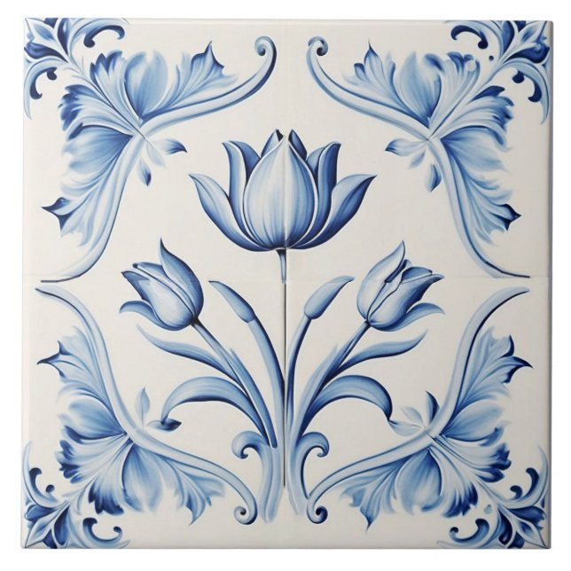 Delicate Blue Delft Tulip Ceramic Tile. Tile (Front)