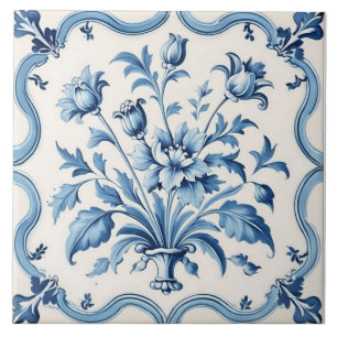 Delicate Blue Delft Vintage Style Ceramic Tile. Tile