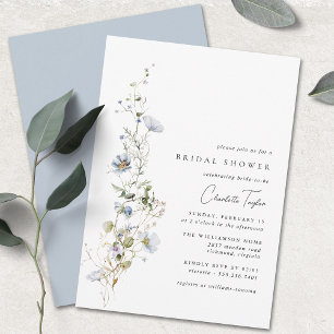 Delicate Blue Floral   Airy Garden Bridal Shower Invitation